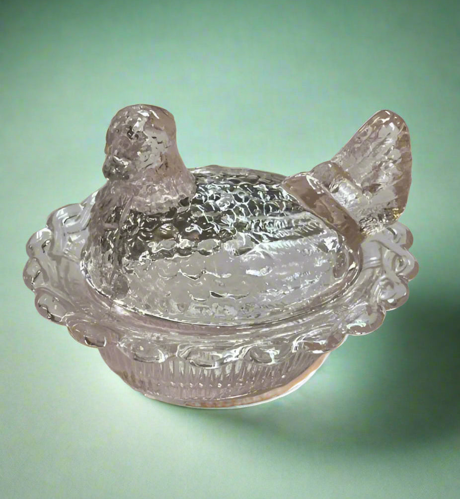 Pink Glass Mini Hen on Basket 2.75" Salt Cellar