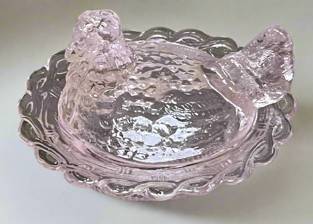 Pink Glass Mini Hen on Basket 2.75" Salt Cellar