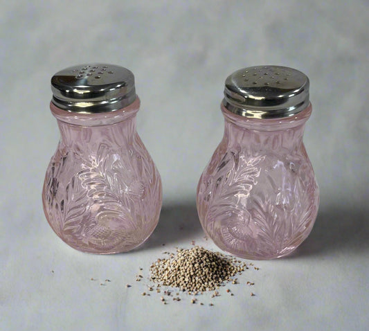 Rose Pink Salt & Pepper Art Glass Thistle Pattern