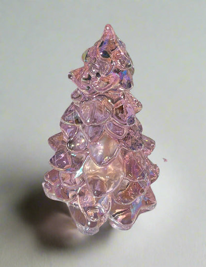 Pink Rose Carnival Glass Mini Pine Tree 2.75"
