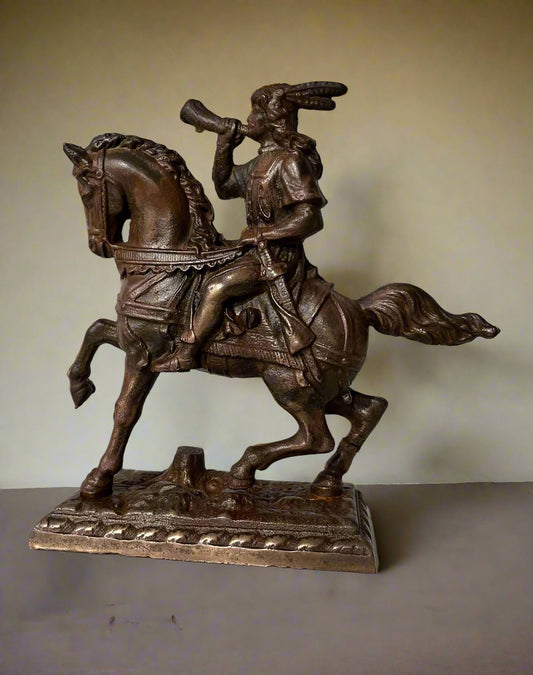 Horse and Trumpeter Statue Heavy Metal Aged Copper Finish 7"