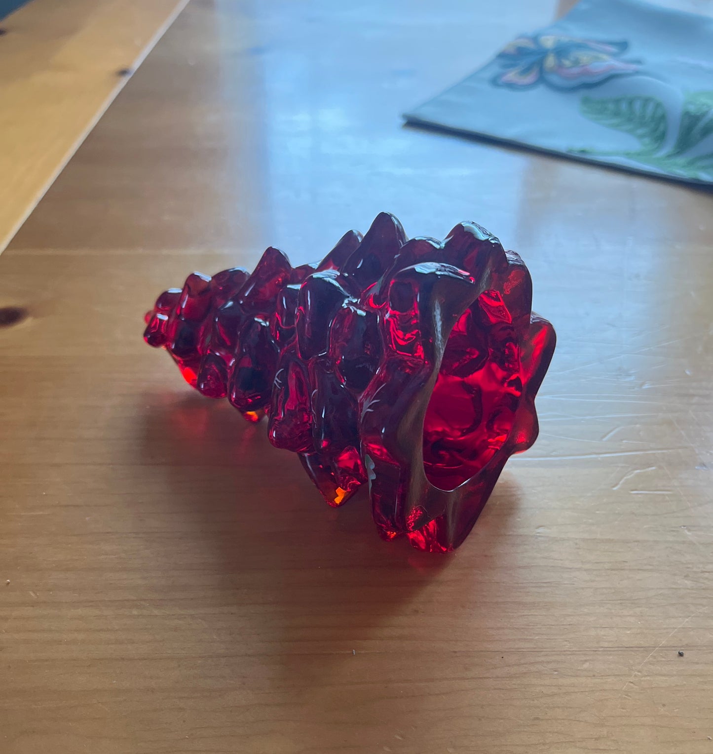 Ruby Red Glass Pine Tree with Hand Painted Holly 5.5"