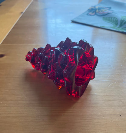 Ruby Red Glass Pine Tree with Hand Painted Holly 5.5"