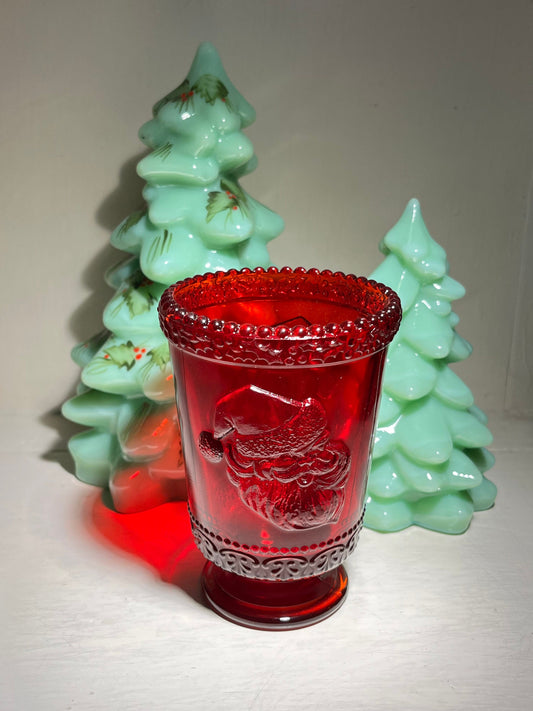 Ruby Red Christmas Santa Holiday Glass Tumbler