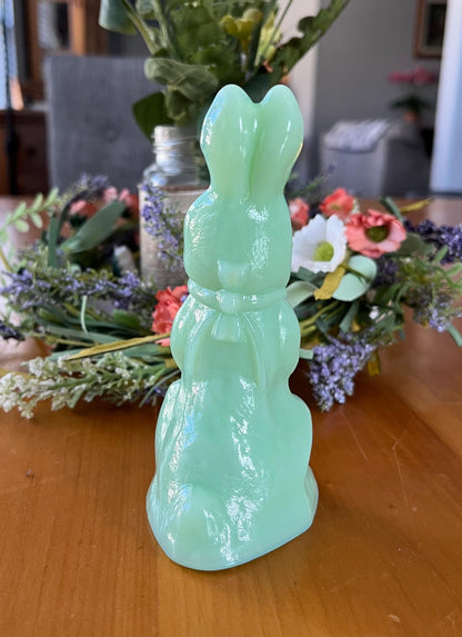 Jadeite Glass Standing Bunny Rabbit Holding a Basket