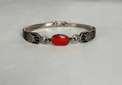 Ray King Sterling Silver and Coral Minimalist Bracelet