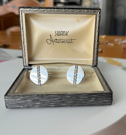 Swank Chrome and Rhinestone Cufflinks