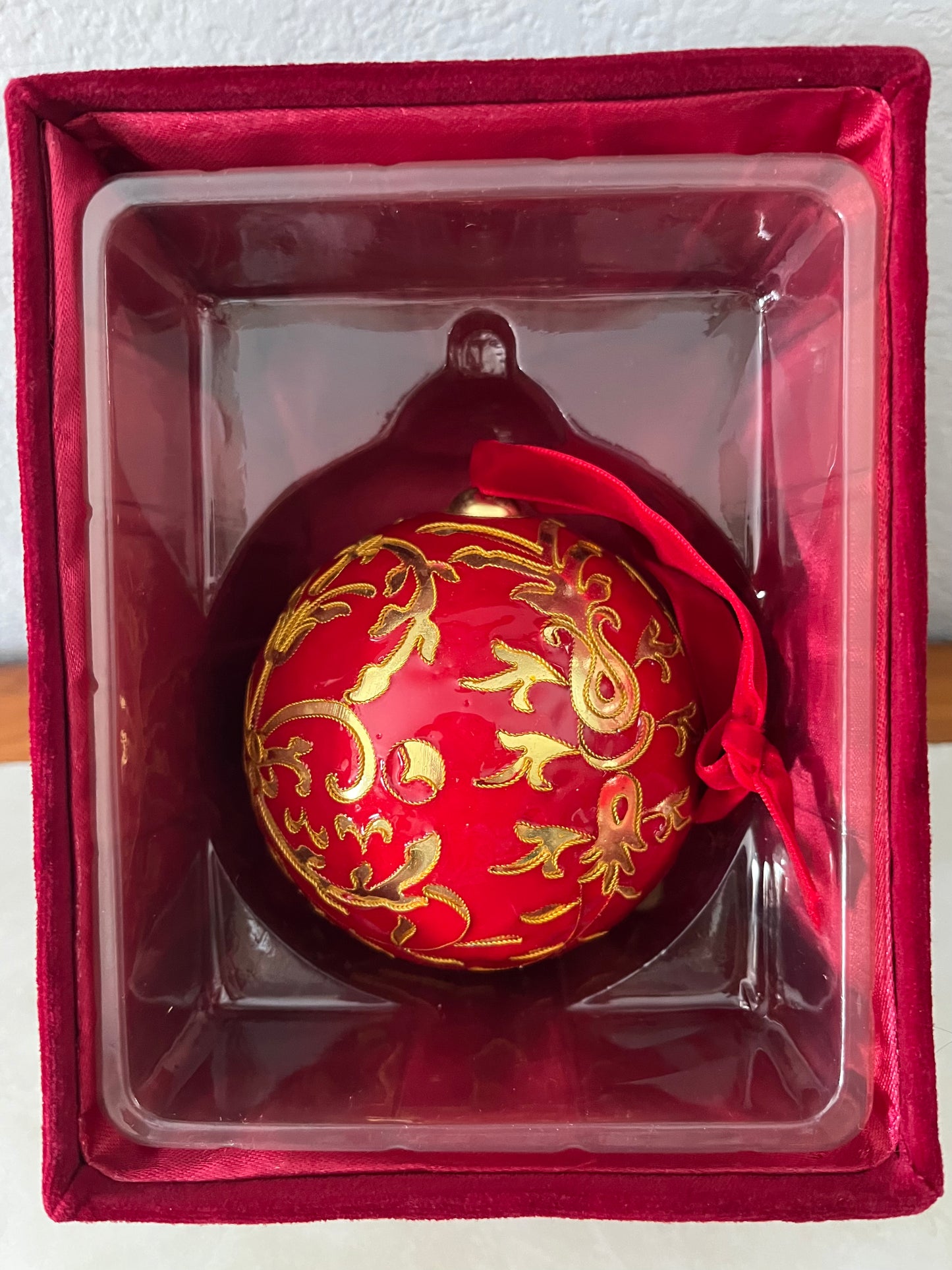 Dillard's Cloissone Red & Gold Ornament 11"