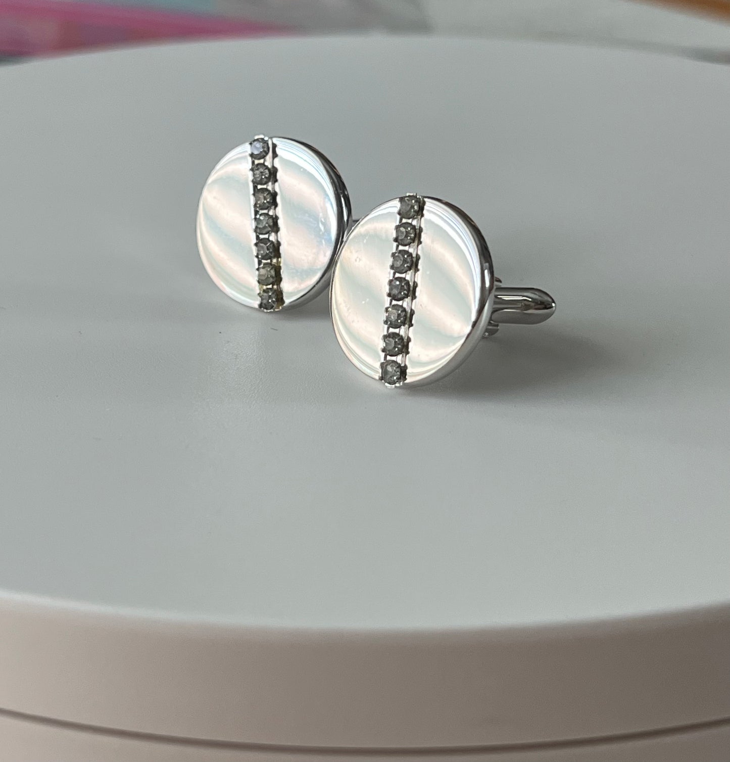 Swank Chrome and Rhinestone Cufflinks