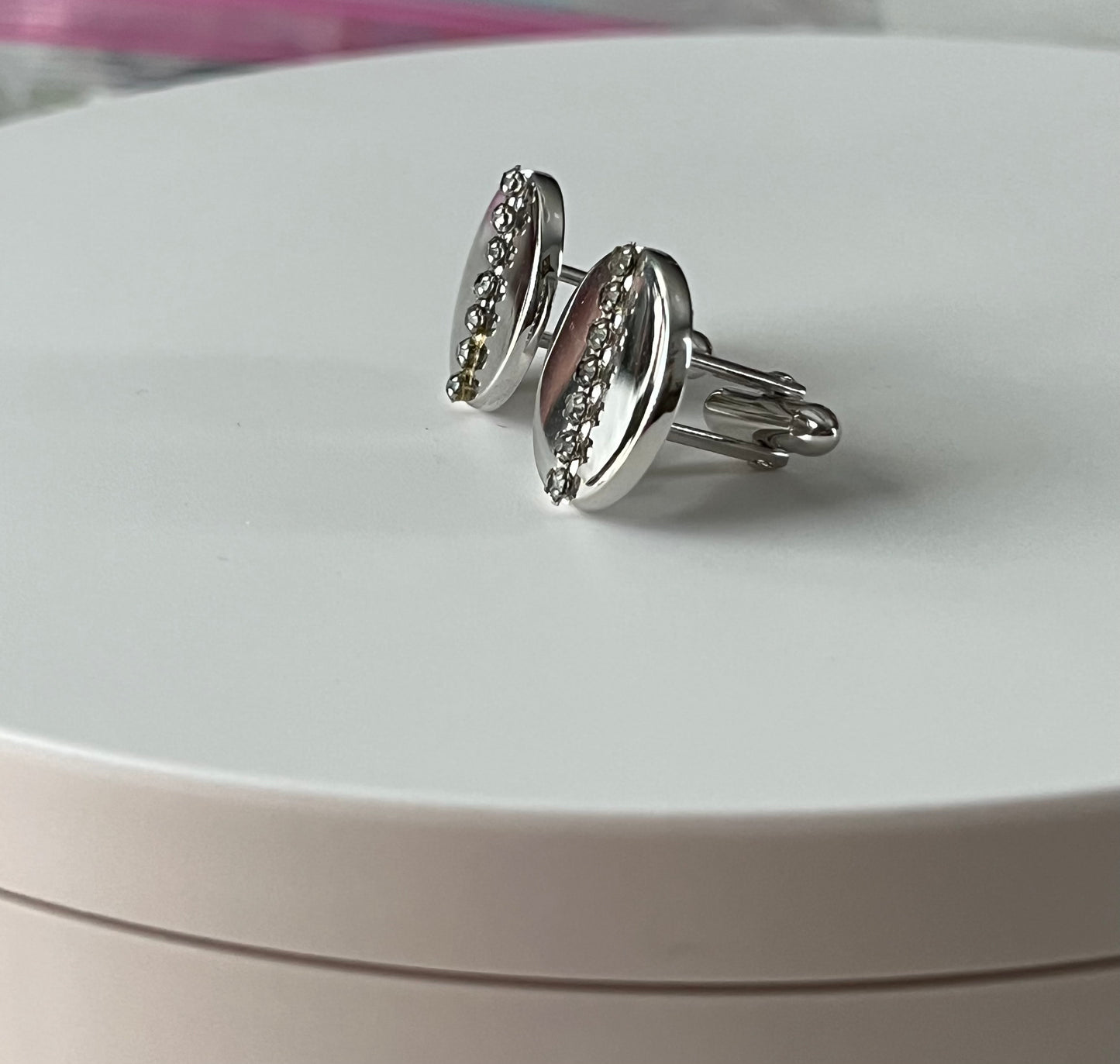 Swank Chrome and Rhinestone Cufflinks