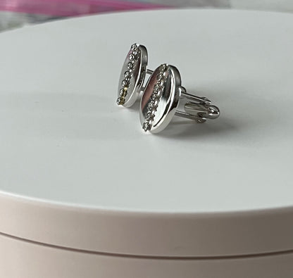 Swank Chrome and Rhinestone Cufflinks