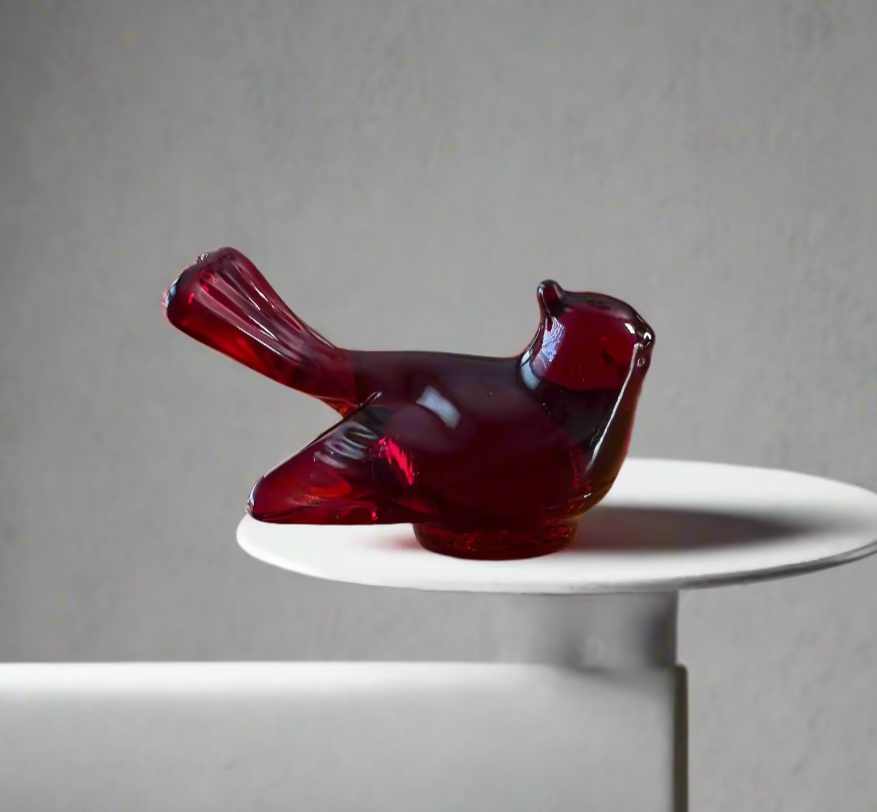 Ruby Red Glass Bird Figurine 3"