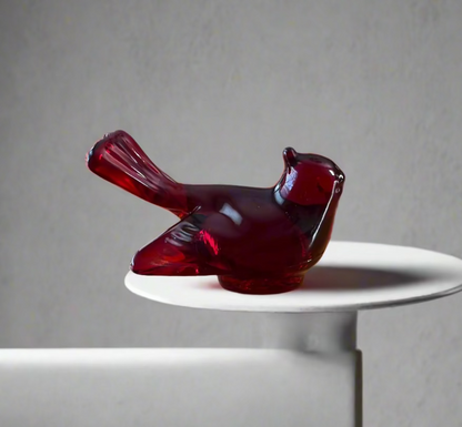 Ruby Red Glass Bird Figurine 3"