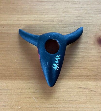 Clay Pottery Hand Crafted Mini Cow Skull 3" Wall Hanging