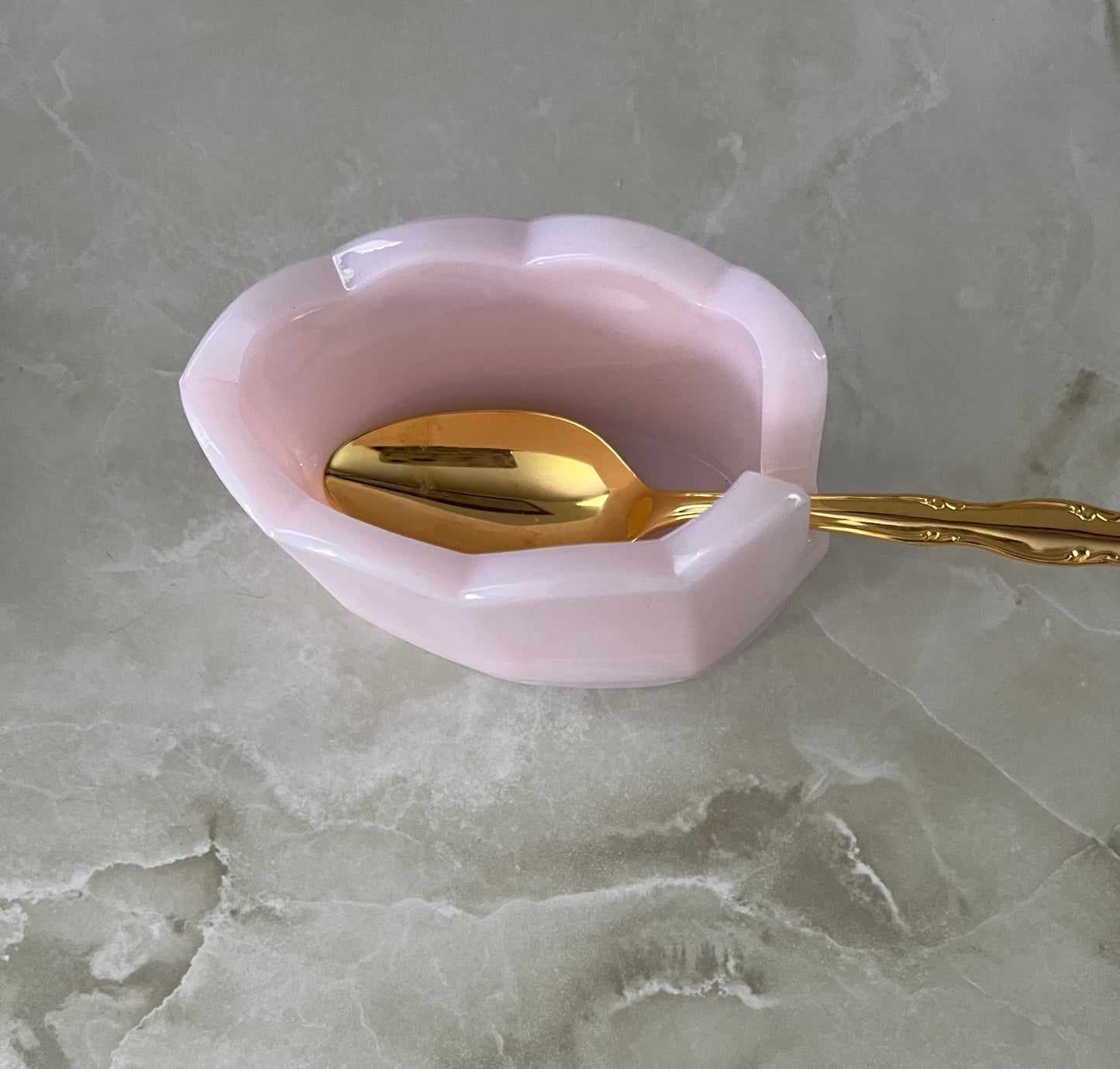 Glass Spoon Rest Spoon Holder Pink Crown Tuscan Scalloped Edge