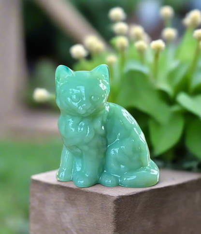 Sitting Cat Figurine Jadeite Glass Kitten