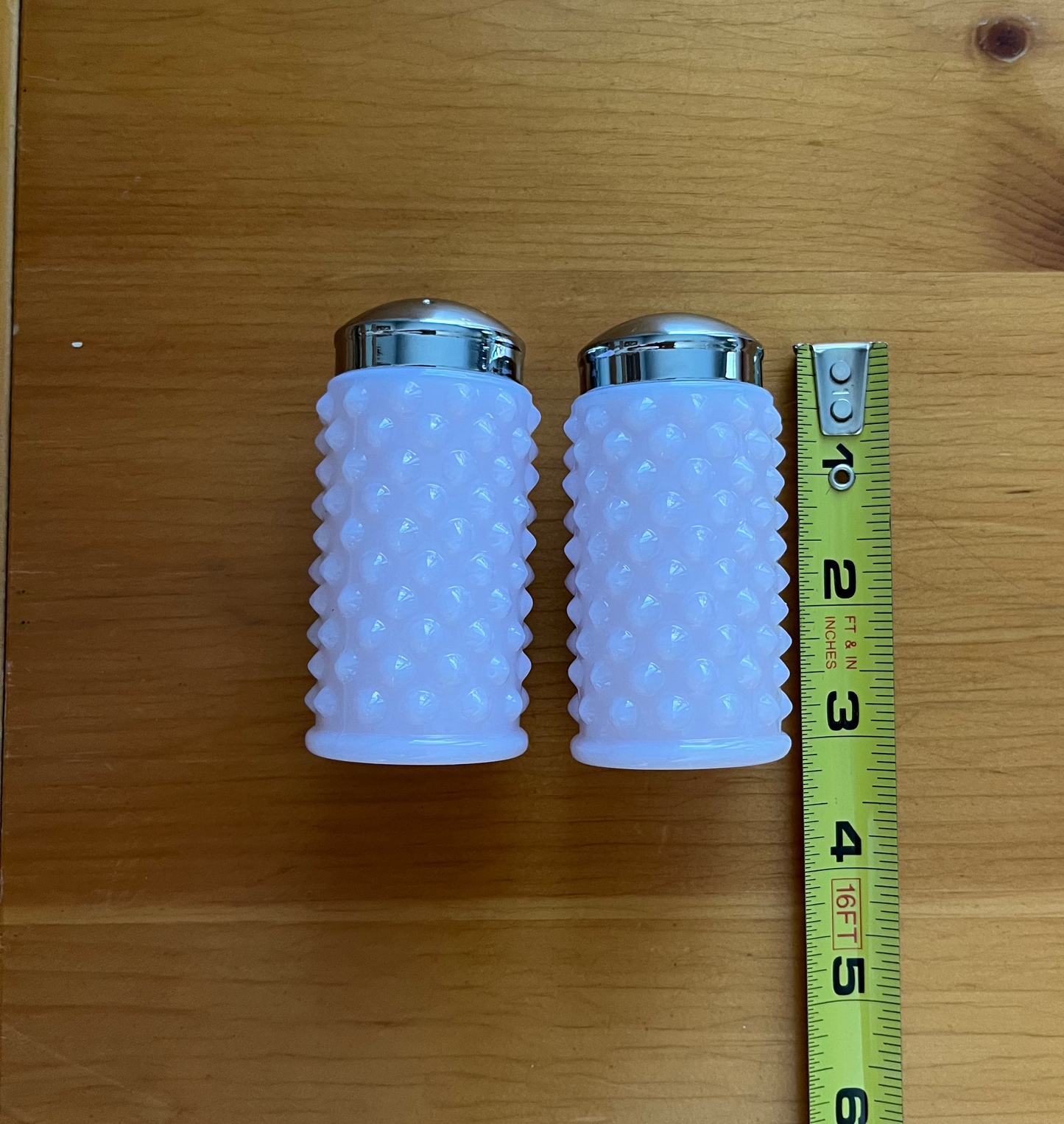 Hobnail Glass Salt & Pepper Shakers Pink Crown Tuscan Gigi