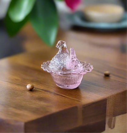 Pink Glass Mini Hen on Basket 2.75" Salt Cellar