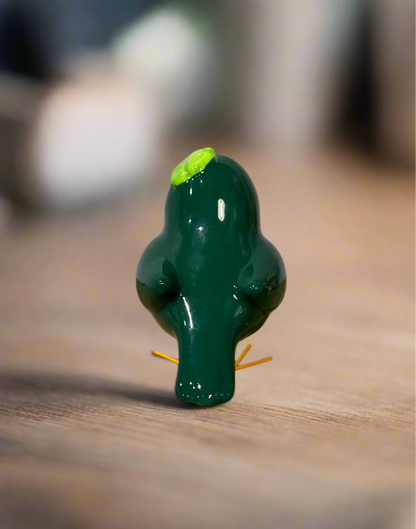 Green and White Bird Figurine Clover Hat Ceramic