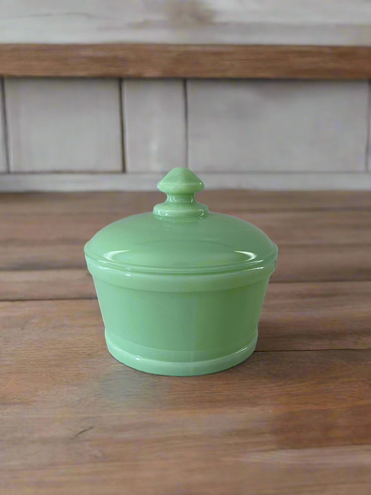 Jadeite Glass Butter Tub Covered Bowl 4.5"