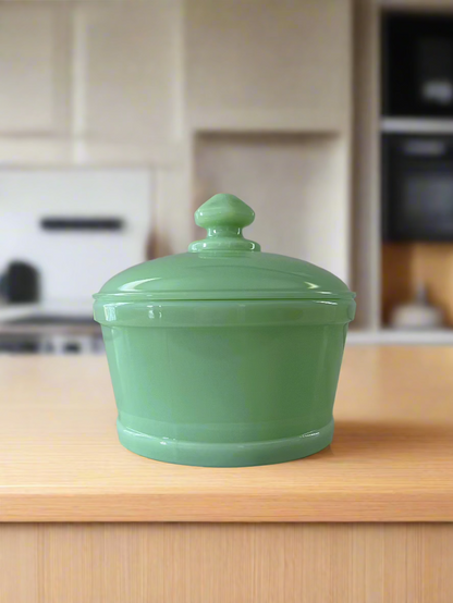 Jadeite Glass Butter Tub Covered Bowl 4.5"
