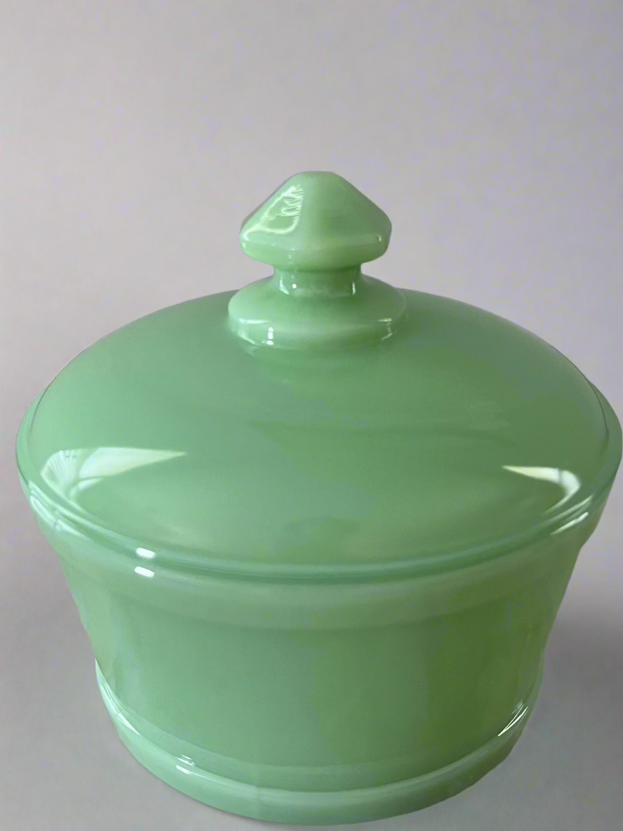 Jadeite Glass Butter Tub Covered Bowl 4.5"