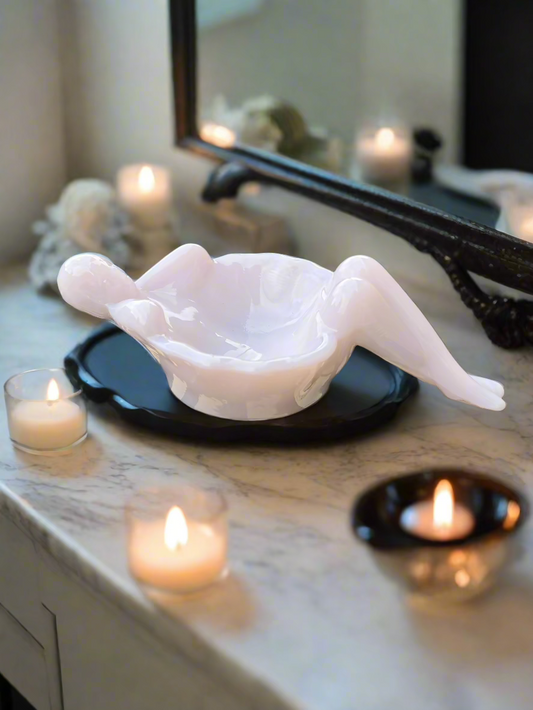 Bathing Beauty Soap Dish Pink Crown Tuscan Glass Art Nouveau Style