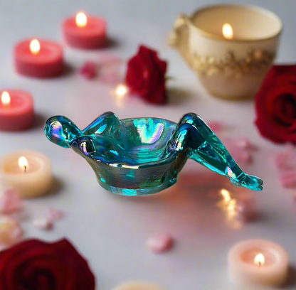 Bathing Beauty Soap or Trinket Dish Teal Carnival Glass Art Nouveau Style