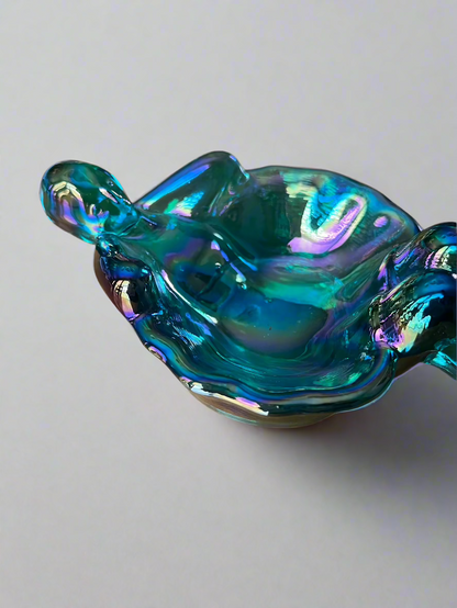 Bathing Beauty Soap or Trinket Dish Teal Carnival Glass Art Nouveau Style