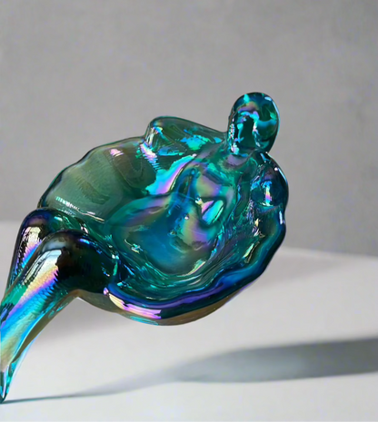 Bathing Beauty Soap or Trinket Dish Teal Carnival Glass Art Nouveau Style