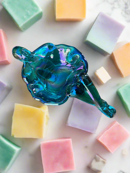 Bathing Beauty Soap or Trinket Dish Teal Carnival Glass Art Nouveau Style