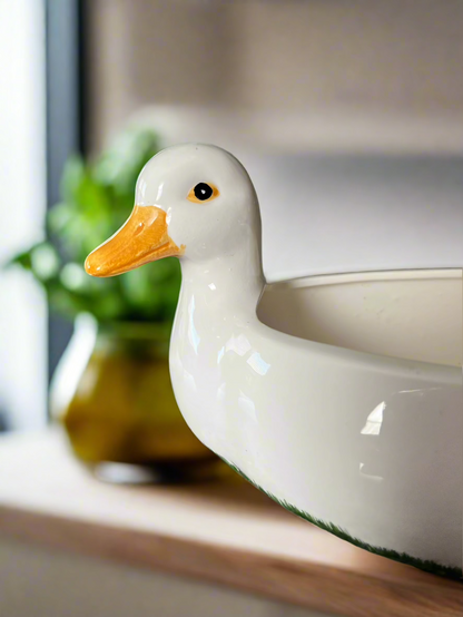 White Ceramic Goose Cracker or Bread Tray