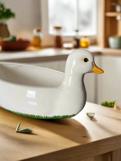 White Ceramic Goose Cracker or Bread Tray