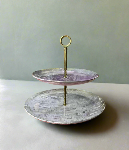 2 Tier Serving Tray Santa Anita Ware Pink Mist