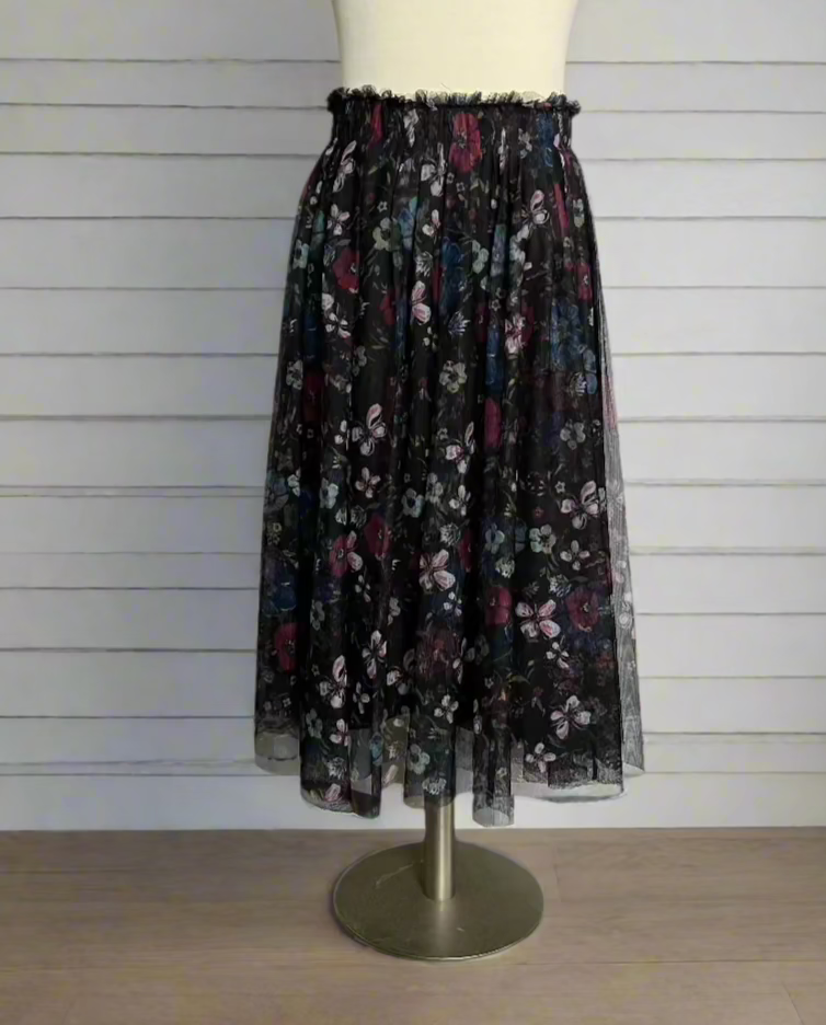 Disney LC Lauren Conrad Black Floral Tulle Skirt S
