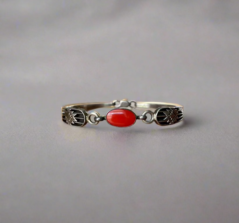 Ray King Sterling Silver and Coral Minimalist Bracelet
