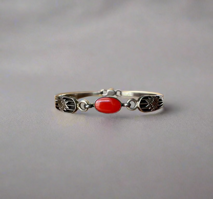 Ray King Sterling Silver and Coral Minimalist Bracelet