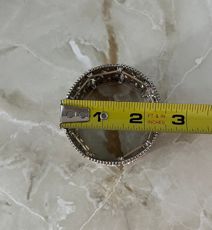 Wide Clear Crystal & Silvertone Stretch Bracelet