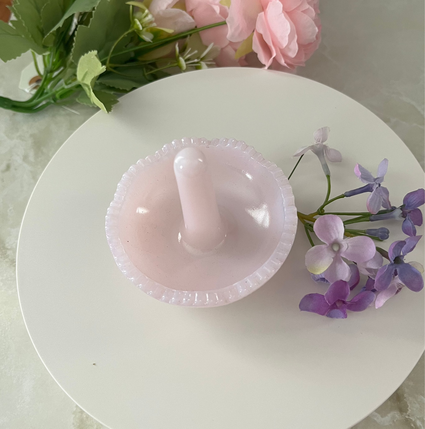 Light Pink Glass Ring Holder Crown Tuscan