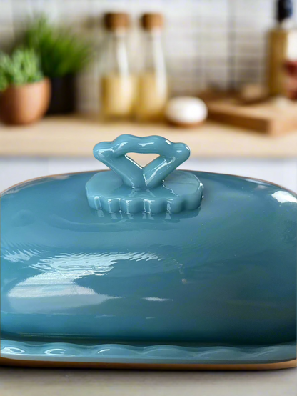 Blue Glass Stick Butter Dish with Cover Anna Pattern