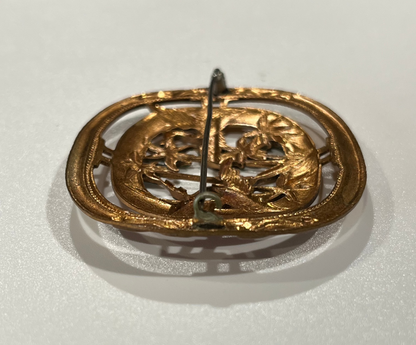 Copper and Enamel Brooch Pin Herons and Palm Trees