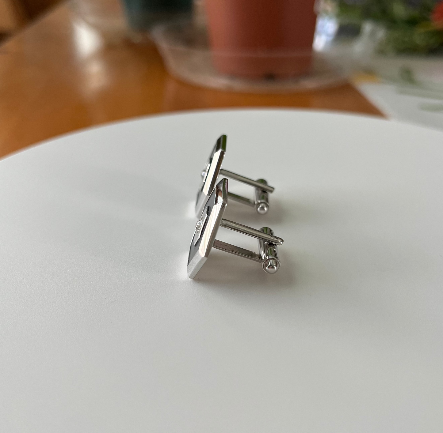 Swank Chrome Black and Rhinestone Cufflinks