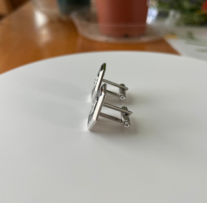 Swank Chrome Black and Rhinestone Cufflinks