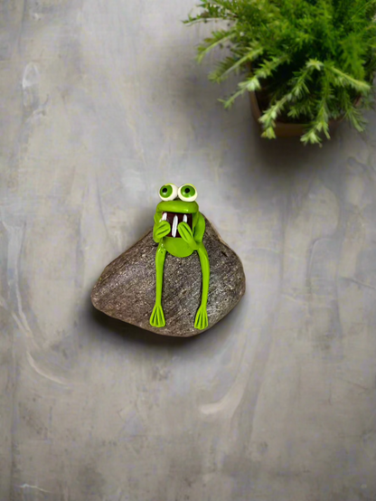 Frog on a Rock Eating a Chocolate Donut Figurine