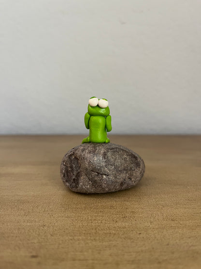 Frog on a Rock Eating a Chocolate Donut Figurine