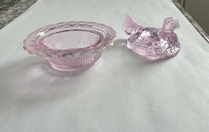 Pink Glass Mini Hen on Basket 2.75" Salt Cellar