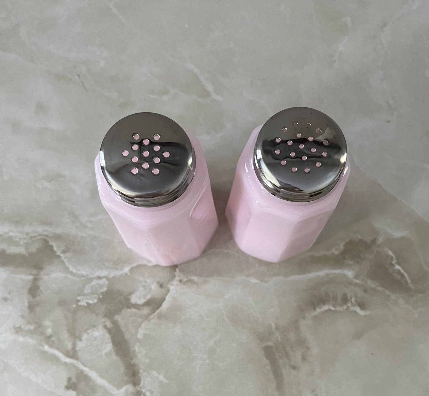 Pink Glass Panel Salt and Pepper Shakers Diner Style