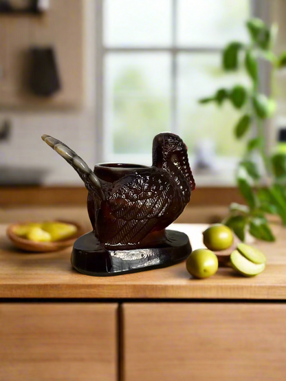 Rare Root Beer Colored Glass Turkey Toothpick Holder