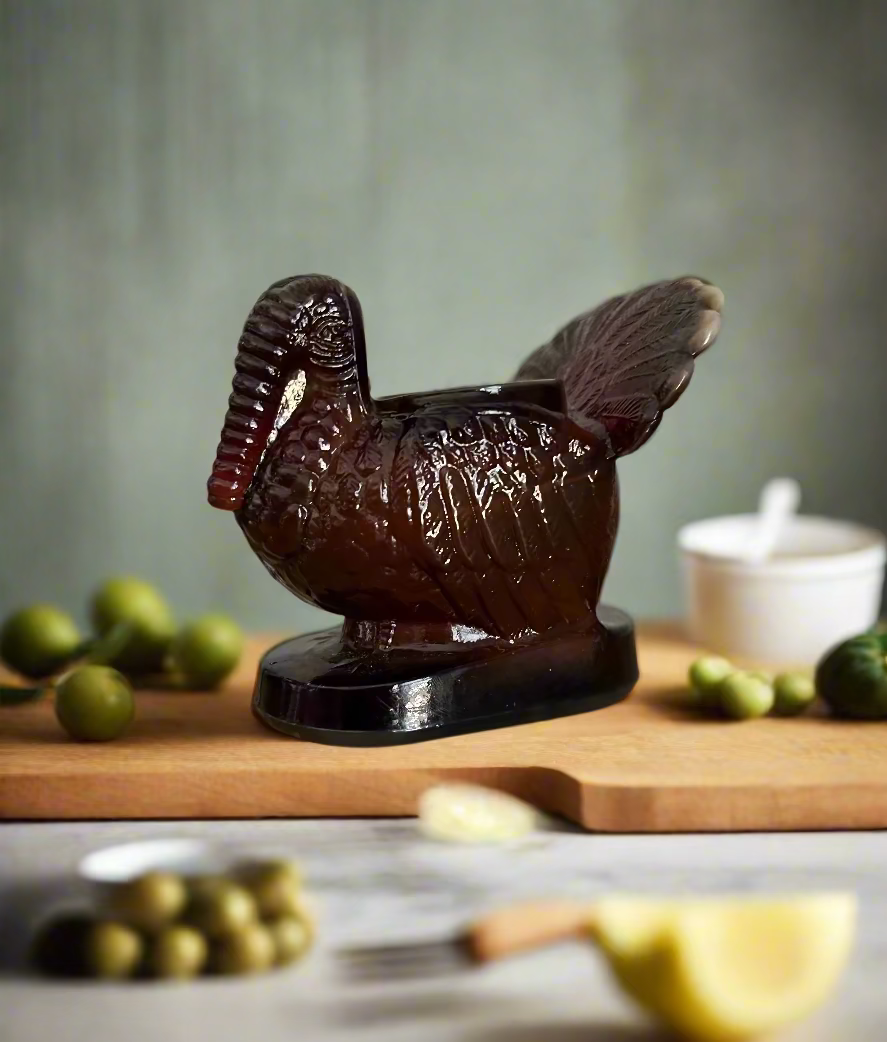 Rare Root Beer Colored Glass Turkey Toothpick Holder