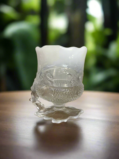 Crystal Opal Glass Spooner Spoon Holder Acorn Pattern